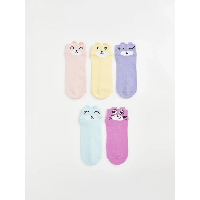 LCW Kids Pembe Desenli Kız Çocuk Patik Çorap 5li