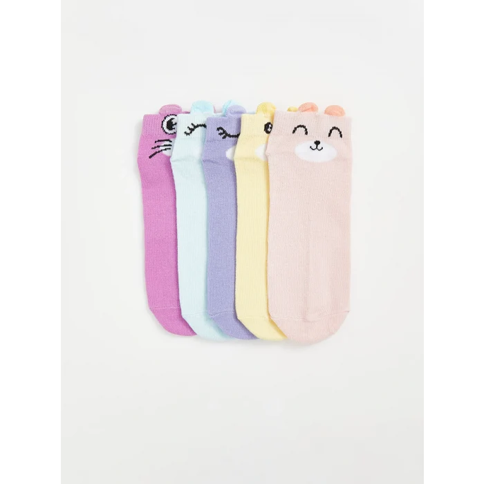 LCW Kids Pembe Desenli Kız Çocuk Patik Çorap 5li