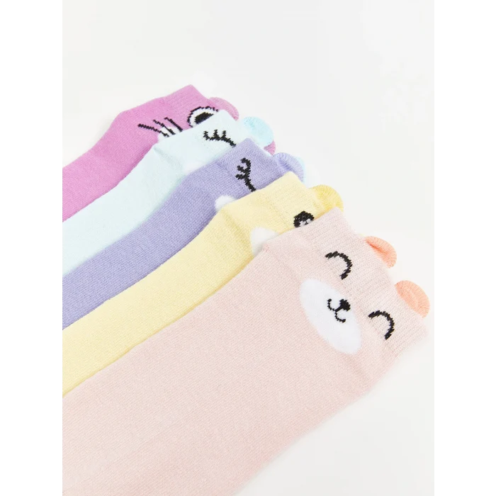 LCW Kids Pembe Desenli Kız Çocuk Patik Çorap 5li