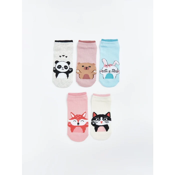 LCW Kids Gri Desenli Kız Çocuk Patik Çorap 5li