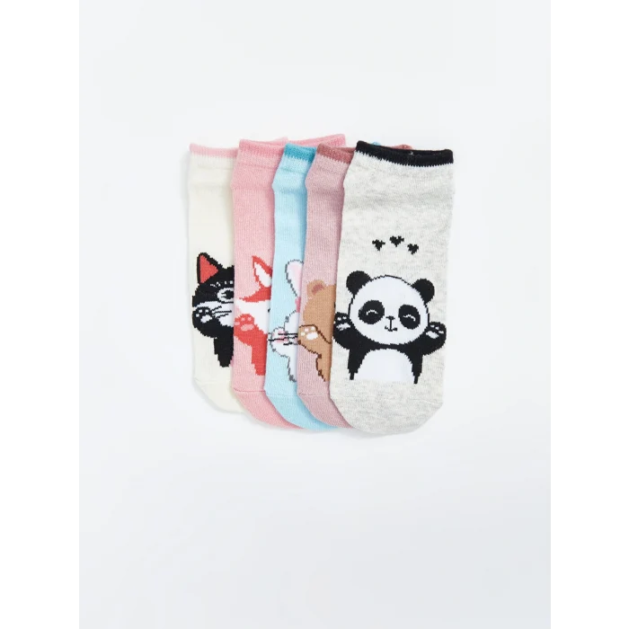 LCW Kids Gri Desenli Kız Çocuk Patik Çorap 5li