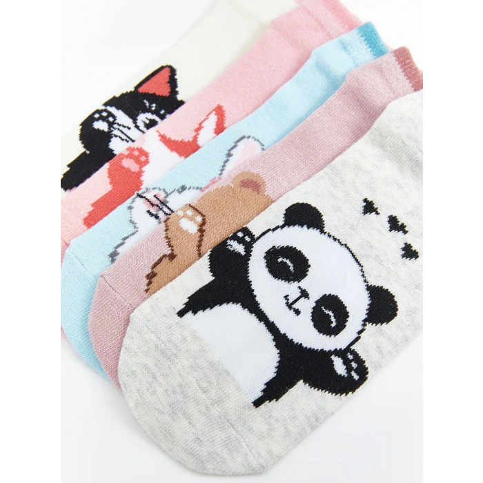 LCW Kids Gri Desenli Kız Çocuk Patik Çorap 5li