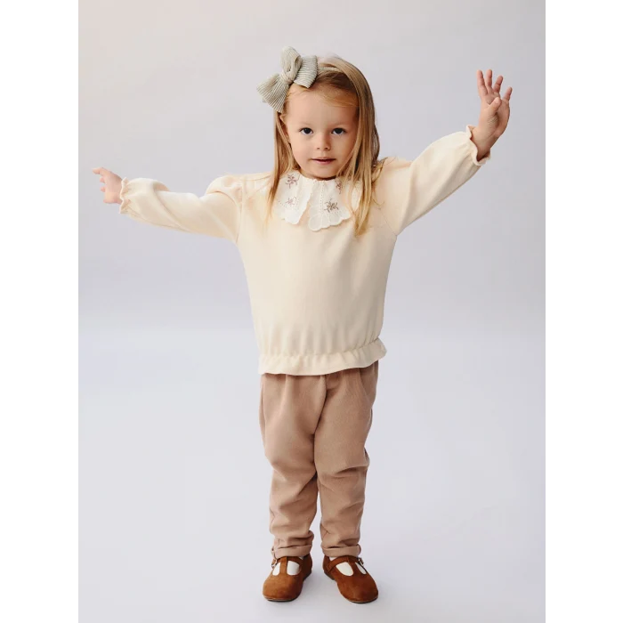 LCW baby Bej Bebe Yaka Uzun Kollu Kız Bebek Bluz ve Tayt 2li