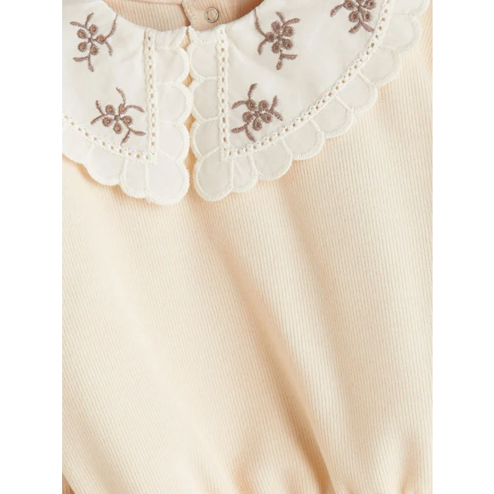 LCW baby Bej Bebe Yaka Uzun Kollu Kız Bebek Bluz ve Tayt 2li