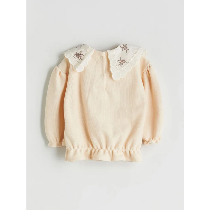 LCW baby Bej Bebe Yaka Uzun Kollu Kız Bebek Bluz ve Tayt 2li