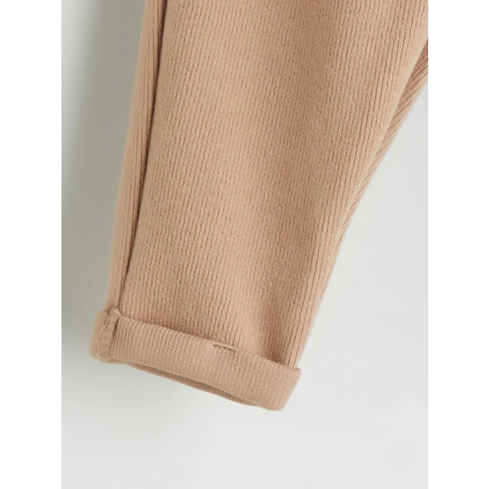 LCW baby Bej Bebe Yaka Uzun Kollu Kız Bebek Bluz ve Tayt 2li