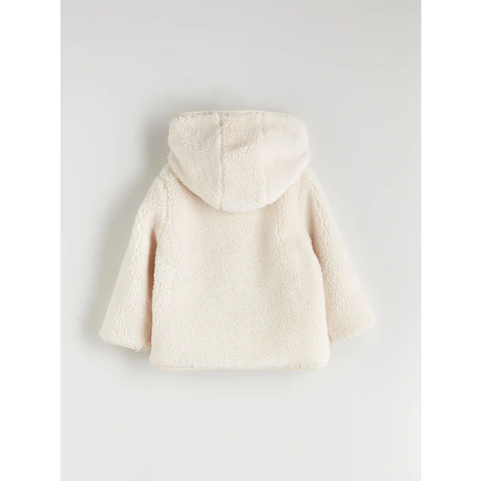 LCW Kids Ekru Kapüşonlu Pelüş Kız Çocuk Mont