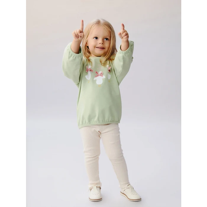 LCW baby Yeşil Bisiklet Yaka Kız Bebek Sweatshirt ve Tayt 2li
