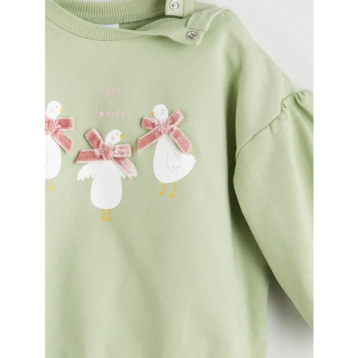 LCW baby Yeşil Bisiklet Yaka Kız Bebek Sweatshirt ve Tayt 2li