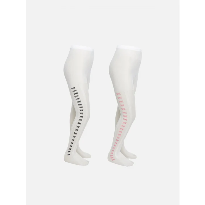 LCW Kids Ekru Fiyonk Detaylı Kız Çocuk Külotlu Çorap 2li