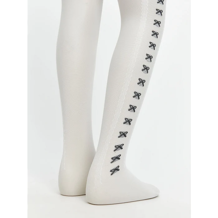 LCW Kids Ekru Fiyonk Detaylı Kız Çocuk Külotlu Çorap 2li