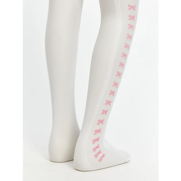 LCW Kids Ekru Fiyonk Detaylı Kız Çocuk Külotlu Çorap 2li