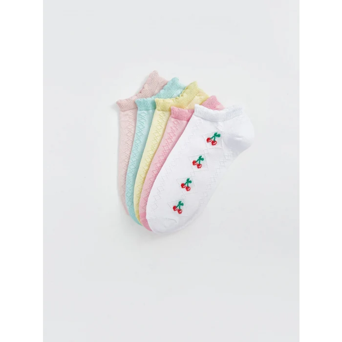LCW Kids Beyaz Desenli Kız Çocuk Patik Çorap 5li