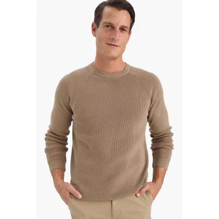 Defacto A8458AXBG684 Bej Standart Fit Bisiklet Yaka Triko Kazak