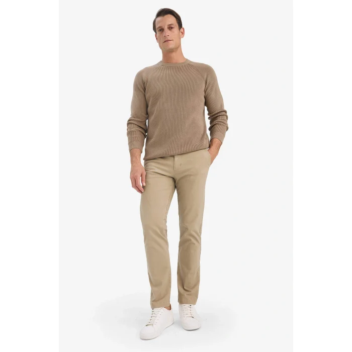 Defacto A8458AXBG684 Bej Standart Fit Bisiklet Yaka Triko Kazak