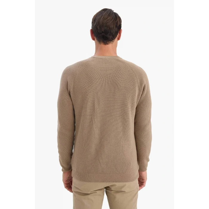 Defacto A8458AXBG684 Bej Standart Fit Bisiklet Yaka Triko Kazak