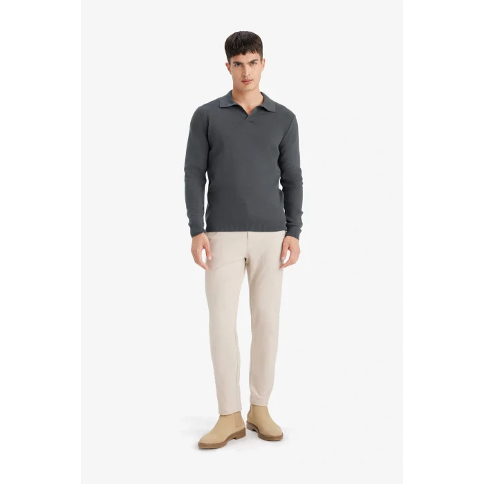 Defacto D4046AXAR4 Antrasit Standart Fit Polo Yaka Triko Kazak