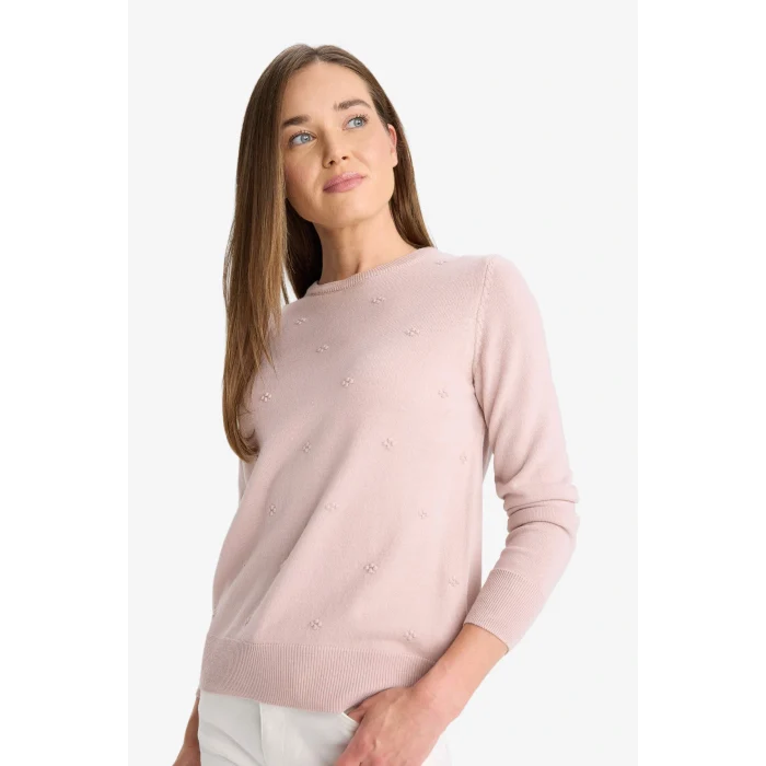 Defacto F4084AXPN681 Pembe Regular Fit Bisiklet Yaka Triko Kazak