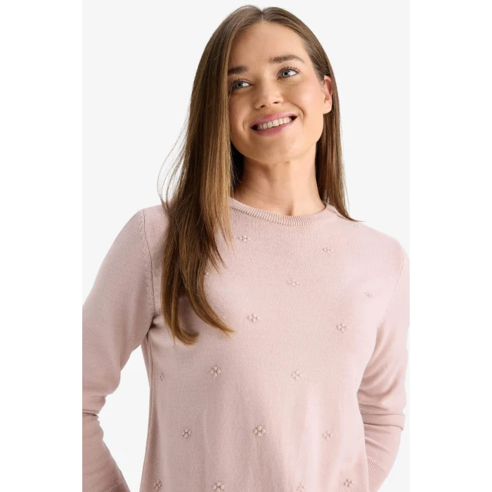 Defacto F4084AXPN681 Pembe Regular Fit Bisiklet Yaka Triko Kazak