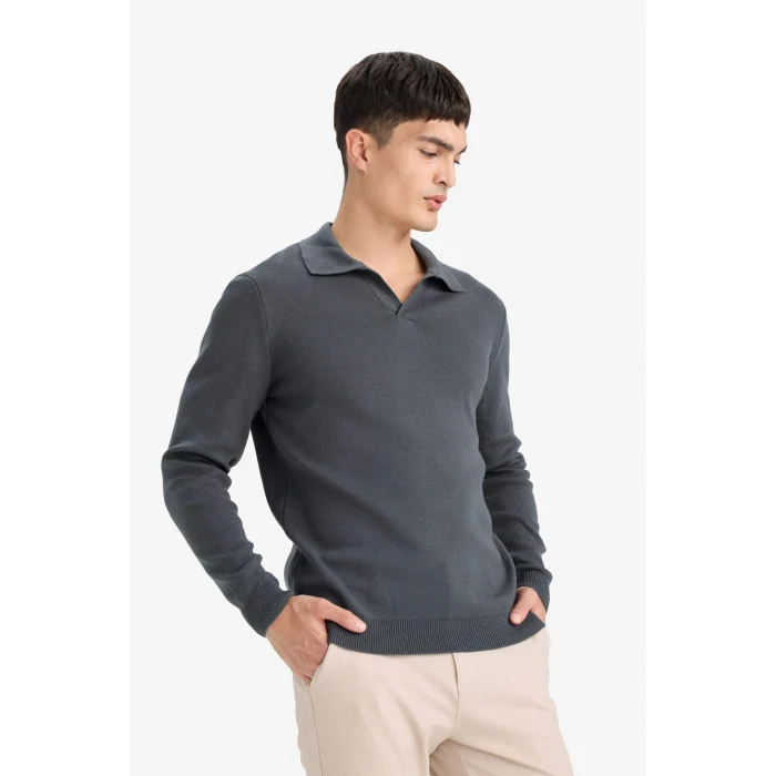 Defacto D4046AXAR4 Antrasit Standart Fit Polo Yaka Triko Kazak