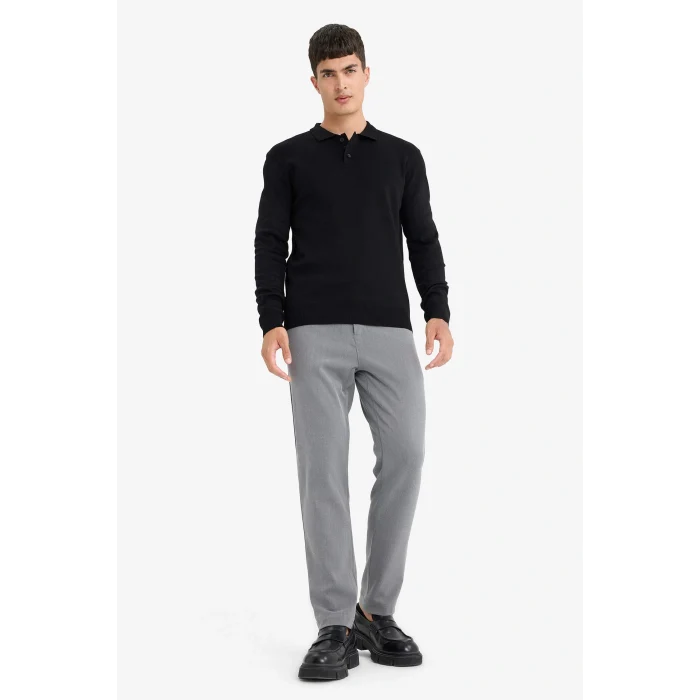 Defacto B9713AXBK81 Siyah Standart Fit Polo Yaka Düğmeli Triko Kazak