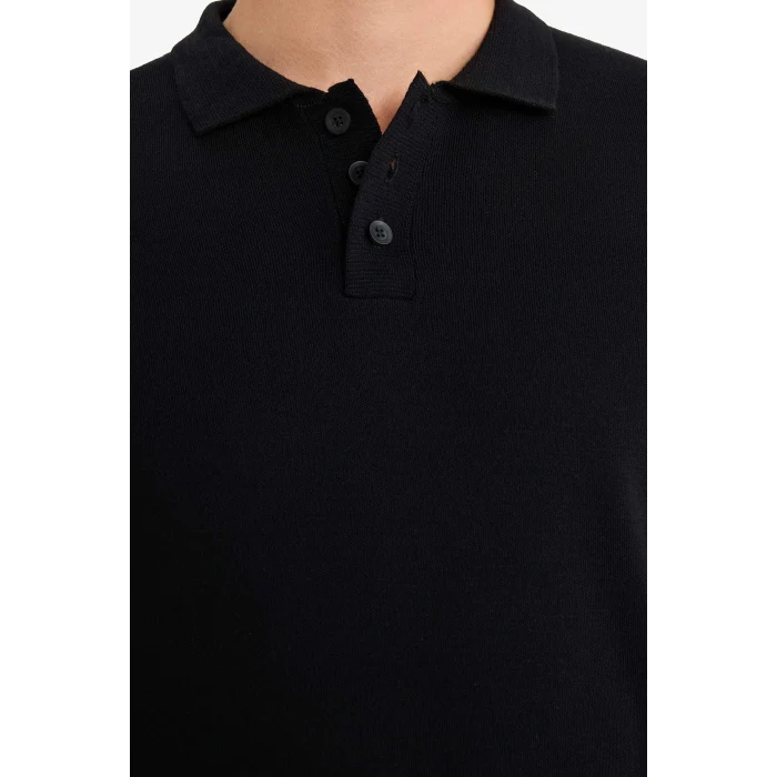 Defacto B9713AXBK81 Siyah Standart Fit Polo Yaka Düğmeli Triko Kazak