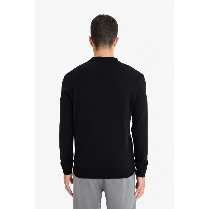 Defacto B9713AXBK81 Siyah Standart Fit Polo Yaka Düğmeli Triko Kazak