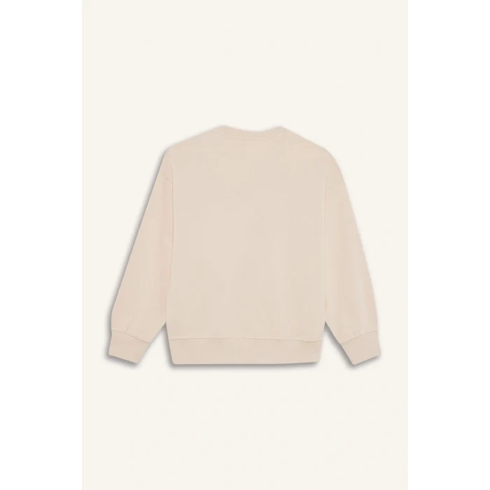 Defacto E6755A8ER230 Ekru Kız Çocuk Oversize Geniş Kalıp Bisiklet Yaka Baskılı Sweatshirt