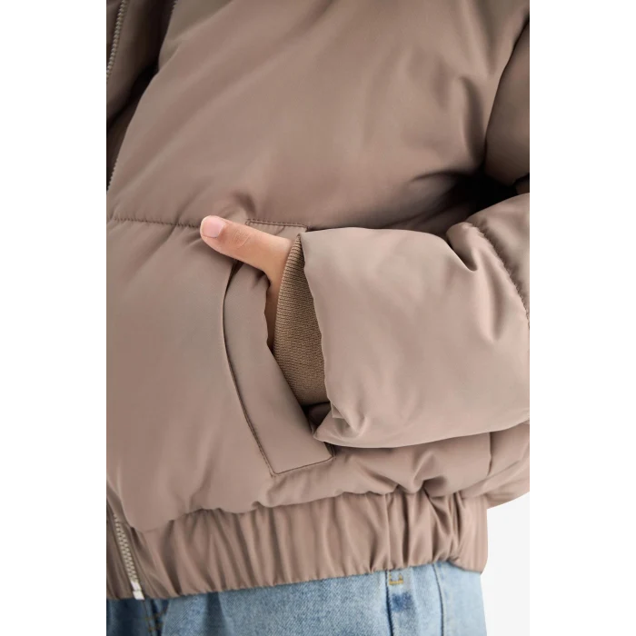 Defacto C5388A8BN298 Kahve Kız Çocuk Yakası Suni Kürklü Fermuarlı Mont