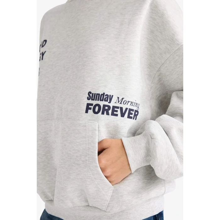 Defacto G0960AXGR110 Gri Overshirt Fit Kapüşonlu Sırt Baskılı Kalın Sweatshirt