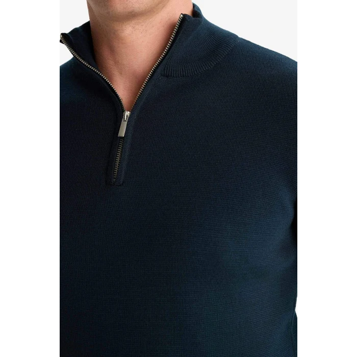 Defacto A5184AXGN852 Yeşil Standart Fit Normal Kesim Dik Yaka Yarım Fermuarlı Basic Düz Triko Kazak