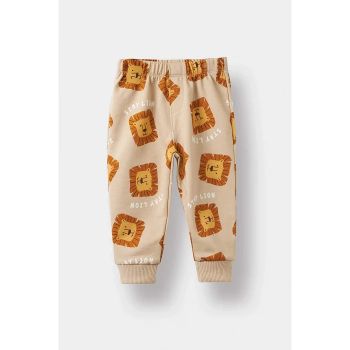 Defacto F0214A5BG775 Bej Erkek Bebek 2li Takım Desenli Sweatshirt Eşofman Altı