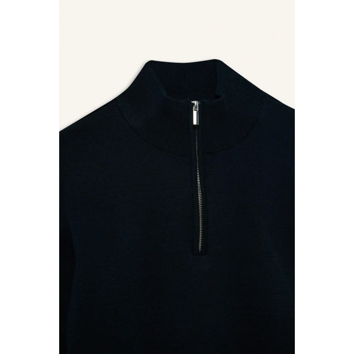 Defacto A5184AXGN852 Yeşil Standart Fit Normal Kesim Dik Yaka Yarım Fermuarlı Basic Düz Triko Kazak