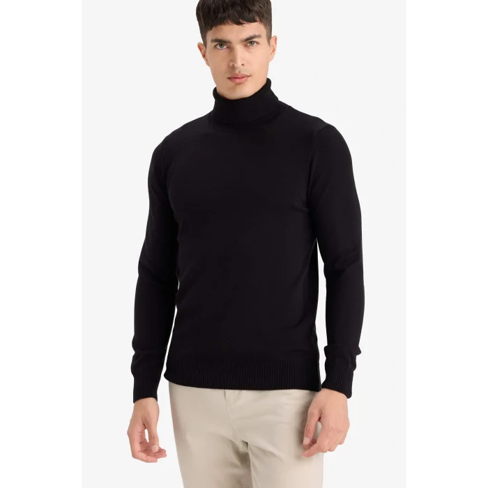 Defacto R1124AZBK27 Siyah Slim Fit Dar Kesim Balıkçı Yaka Basic Düz Triko Kazak