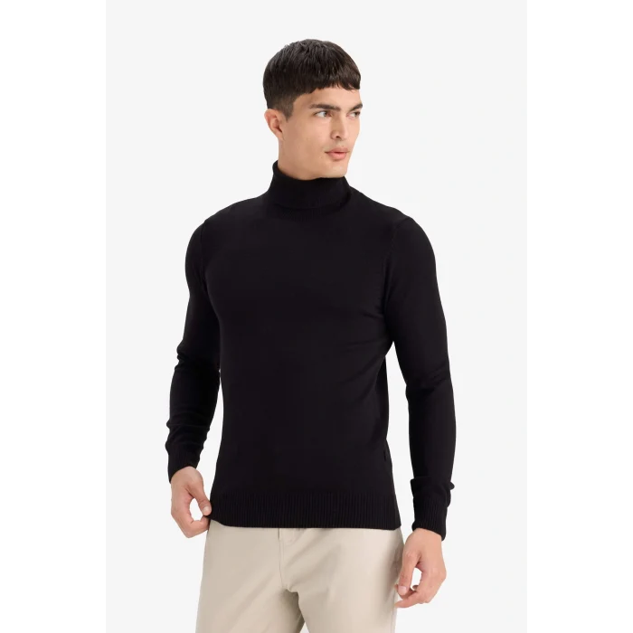 Defacto R1124AZBK27 Siyah Slim Fit Dar Kesim Balıkçı Yaka Basic Düz Triko Kazak