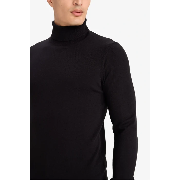 Defacto R1124AZBK27 Siyah Slim Fit Dar Kesim Balıkçı Yaka Basic Düz Triko Kazak