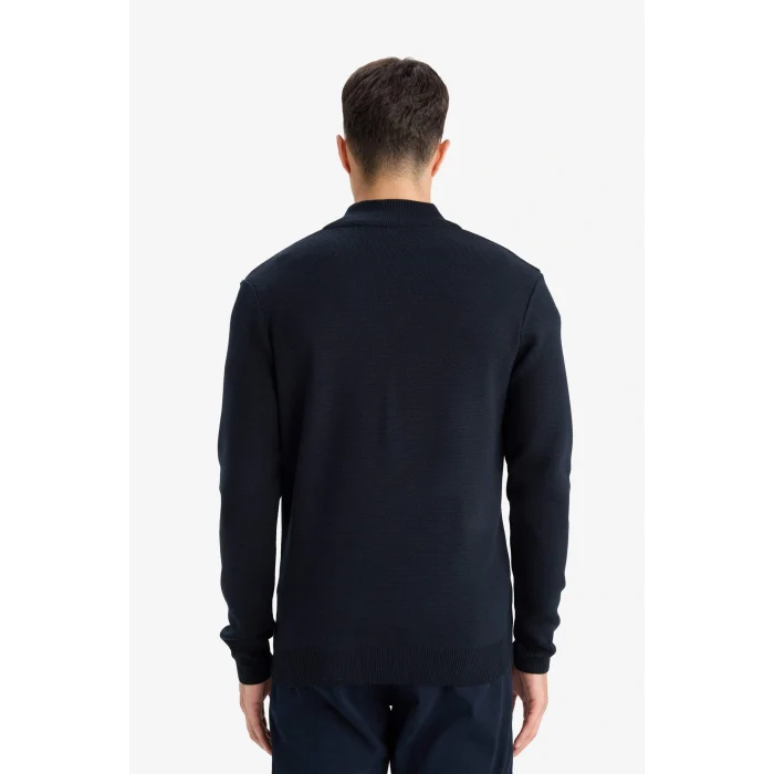 Defacto A5184AXNV64 Lacivert Standart Fit Normal Kesim Dik Yaka Yarım Fermuarlı Basic Düz Triko Kazak