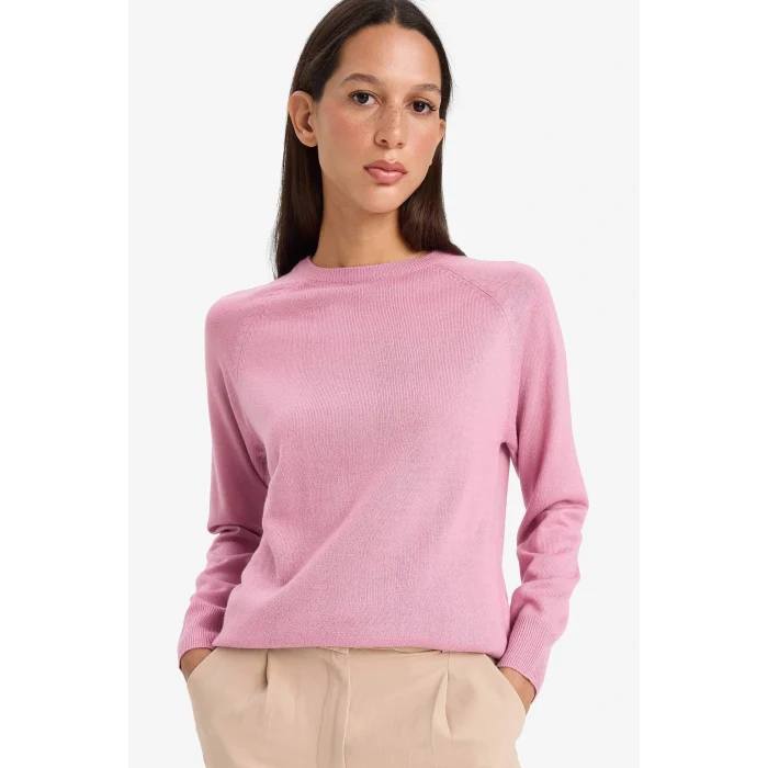 Defacto I6913AZPN141 Pembe Relax Fit Bisiklet Yaka Basic Düz Triko Kazak