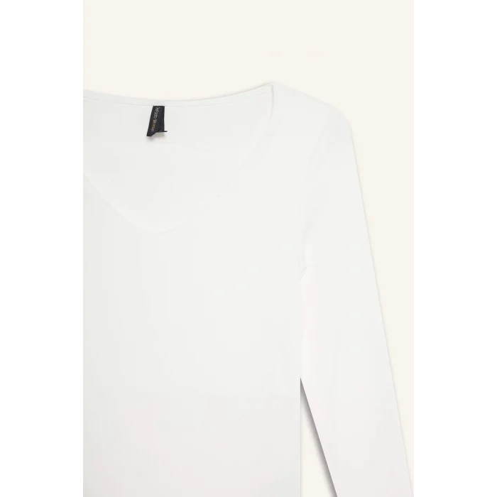 Defacto F7153AXER105 Ekru Slim Fit Dar Kesim Basic Düz Modal Uzun Kollu Tişört