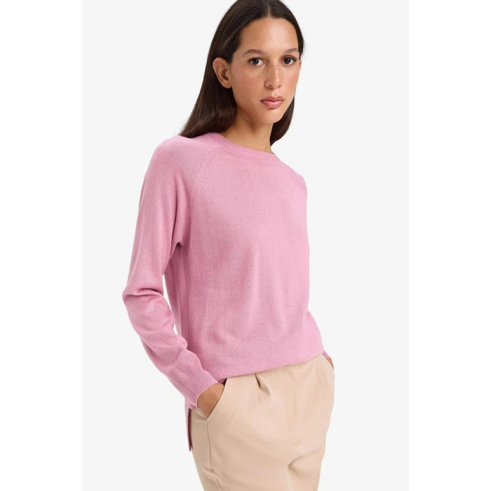 Defacto I6913AZPN141 Pembe Relax Fit Bisiklet Yaka Basic Düz Triko Kazak