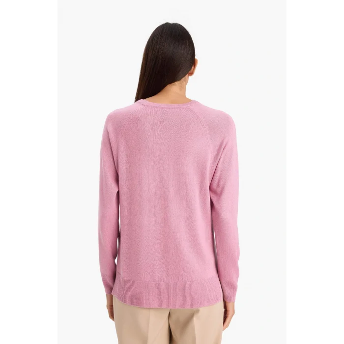 Defacto I6913AZPN141 Pembe Relax Fit Bisiklet Yaka Basic Düz Triko Kazak