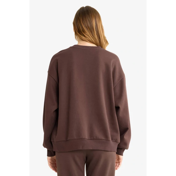 Defacto G1823AXBN267 Kahve Oversize Geniş Kalıp Bisiklet Yaka Baskılı Sweatshirt