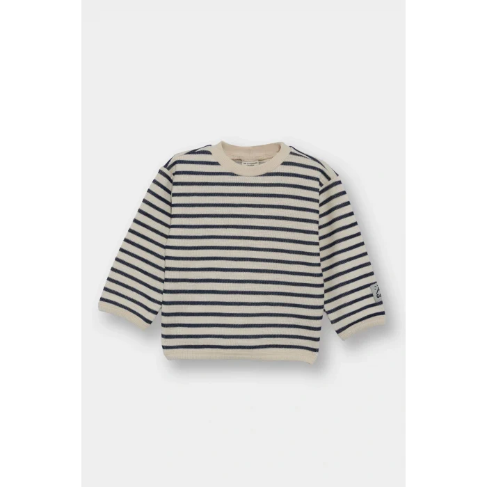 Defacto F7587A5NV244 Lacivert Erkek Bebek Bisiklet Yaka Çizgili Sweatshirt