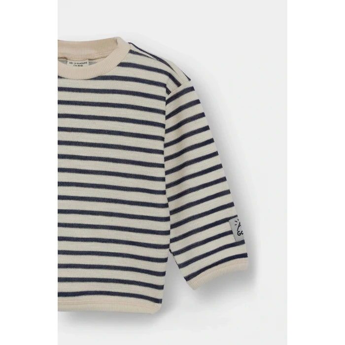 Defacto F7587A5NV244 Lacivert Erkek Bebek Bisiklet Yaka Çizgili Sweatshirt