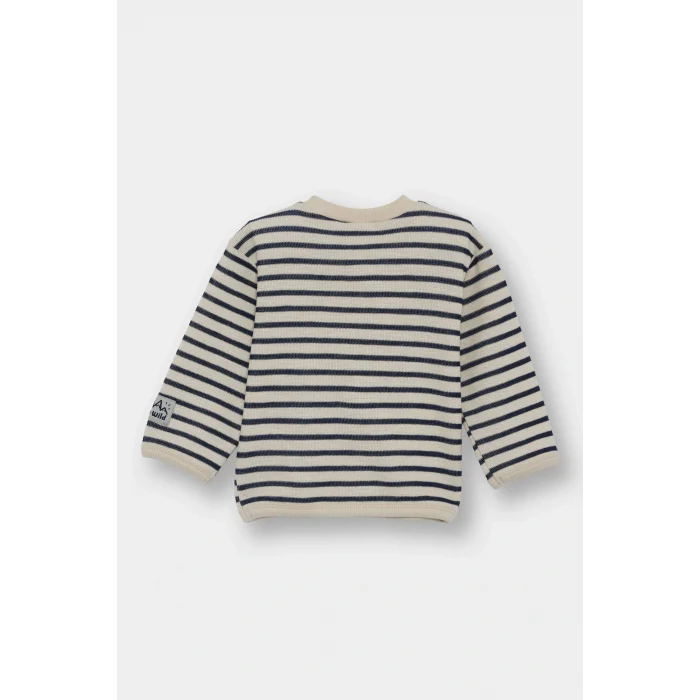 Defacto F7587A5NV244 Lacivert Erkek Bebek Bisiklet Yaka Çizgili Sweatshirt