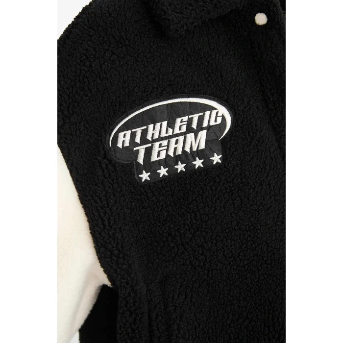 Defacto E9837AXBK81 Siyah Coool Oversize Geniş Kalıp Polo Yaka Pelüş Bomber Ceket