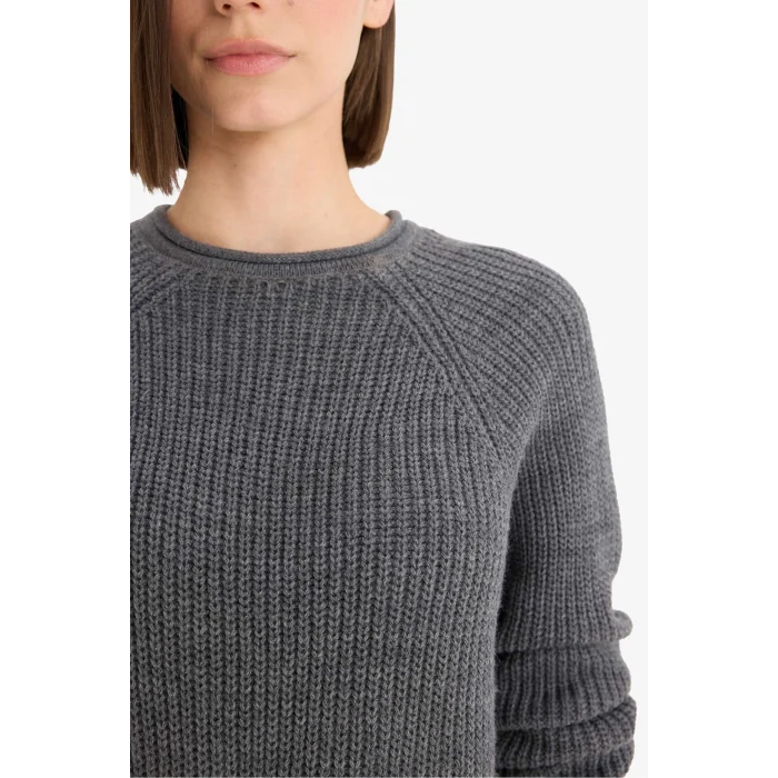 Defacto L2567AZAR61 Antrasit Coool Regular Fit Bisiklet Yaka Triko Kazak