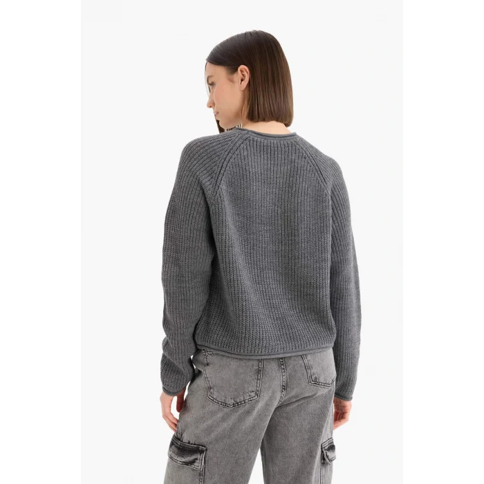 Defacto L2567AZAR61 Antrasit Coool Regular Fit Bisiklet Yaka Triko Kazak