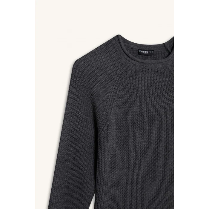 Defacto L2567AZAR61 Antrasit Coool Regular Fit Bisiklet Yaka Triko Kazak