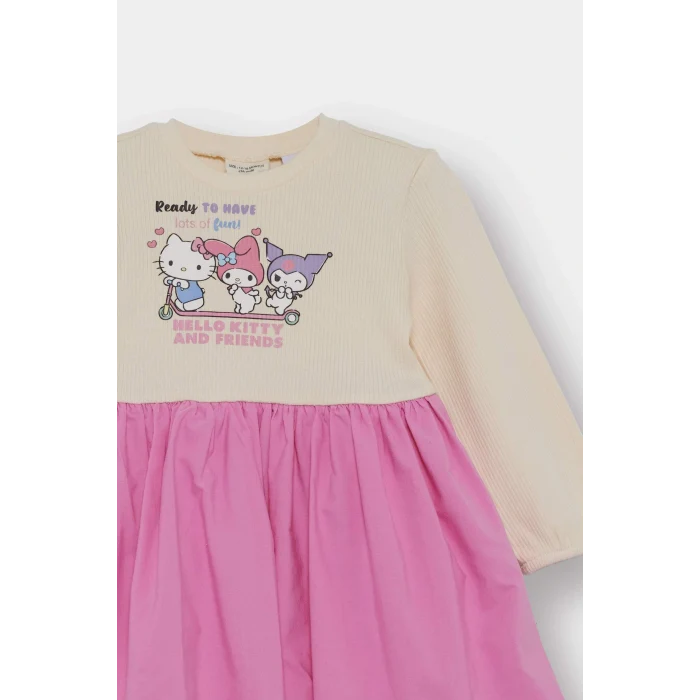 Defacto G0370A5PN179 Pembe Kız Bebek Hello Kitty Uzun Kollu Fitilli Kaşkorse Elbise